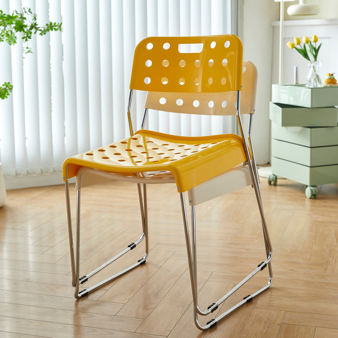 Contemporary plastic dining chair omkstak material variants.