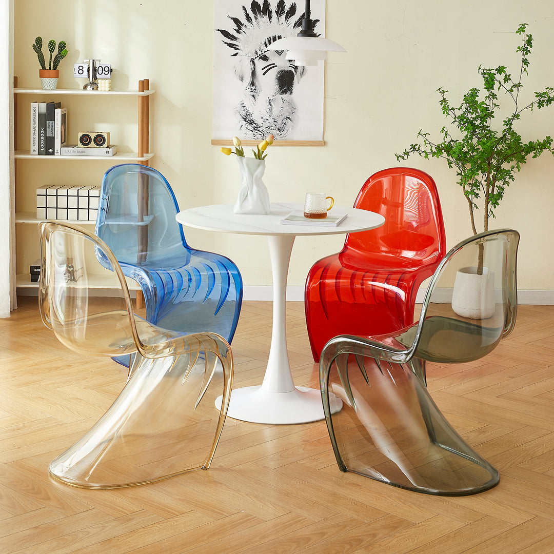 Contemporary plastic dining chair panton in details.