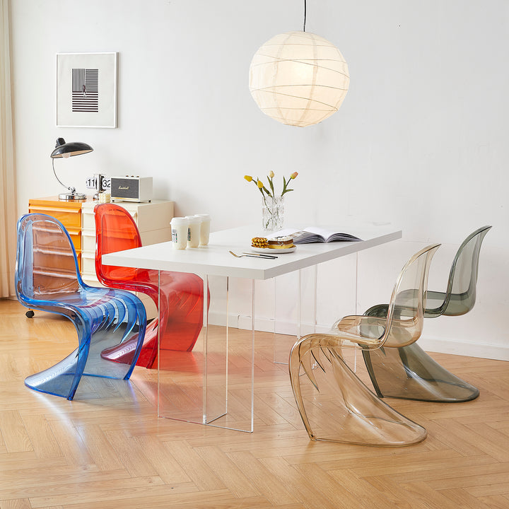 Contemporary plastic dining chair panton in close up details.