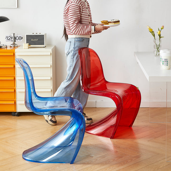 Contemporary plastic dining chair panton in panoramic view.