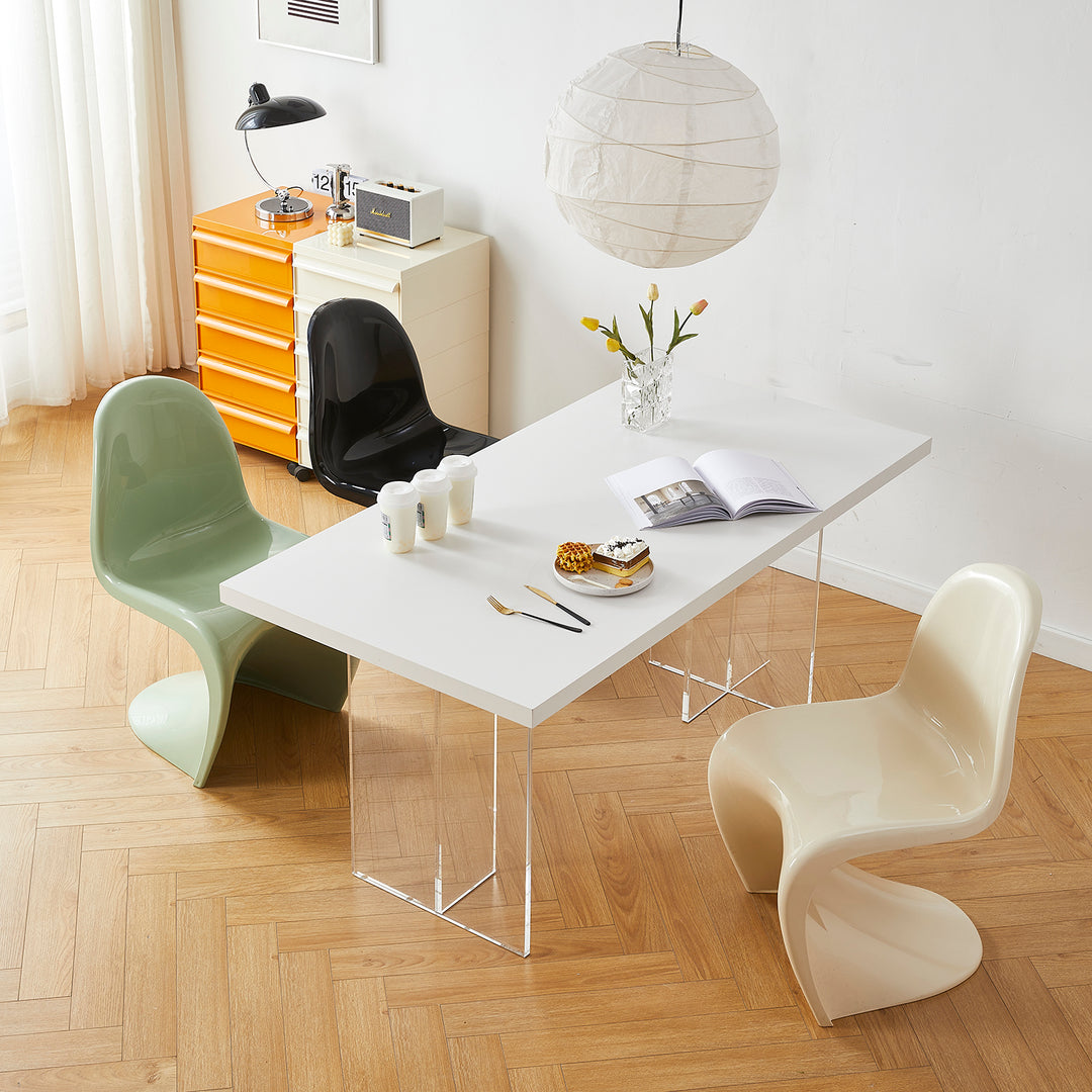 Contemporary plastic dining chair panton in still life.