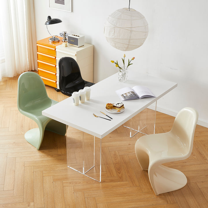 Contemporary plastic dining chair panton in still life.