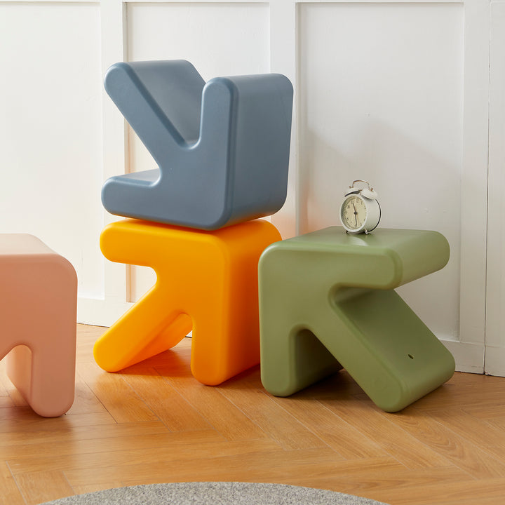 Contemporary plastic stool side table arrow in details.