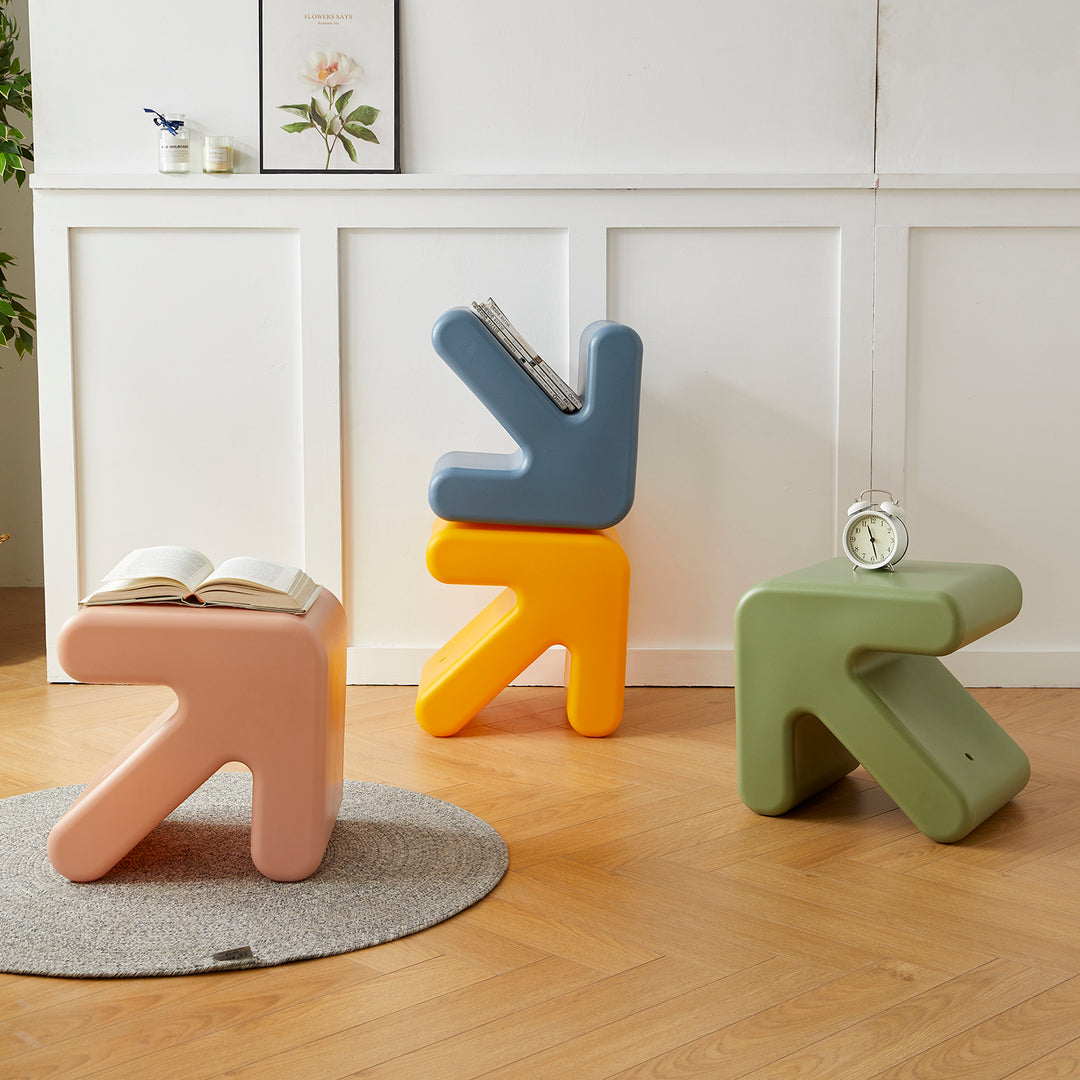 Contemporary plastic stool side table arrow layered structure.