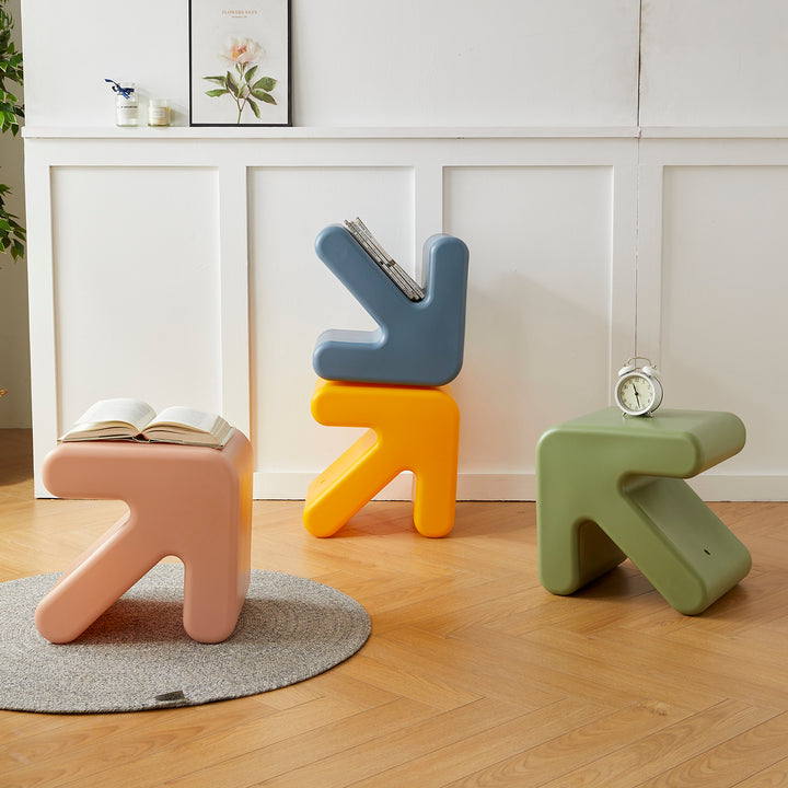 Contemporary plastic stool side table arrow layered structure.