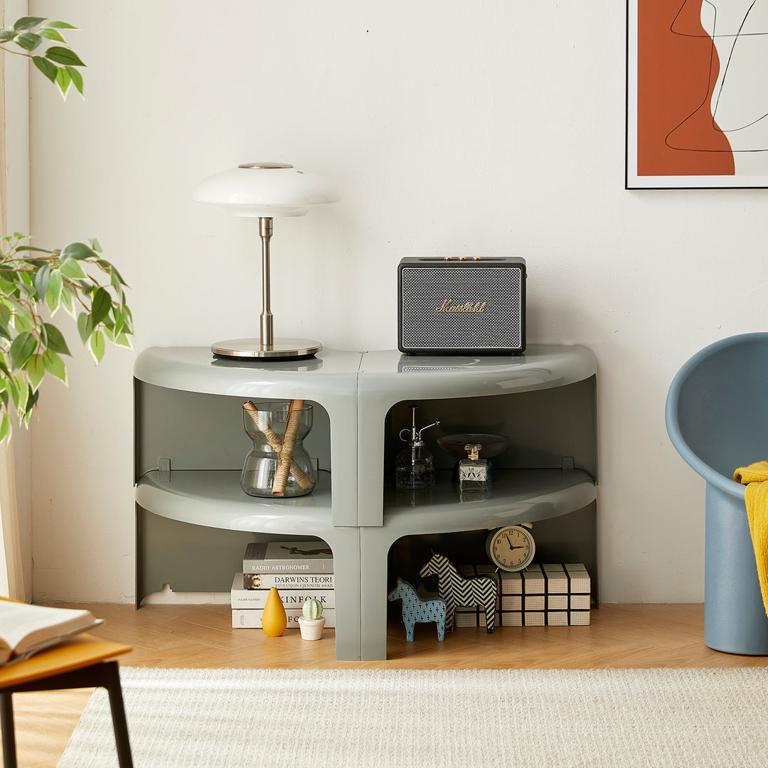 Contemporary plastic transformable coffee table domut in still life.