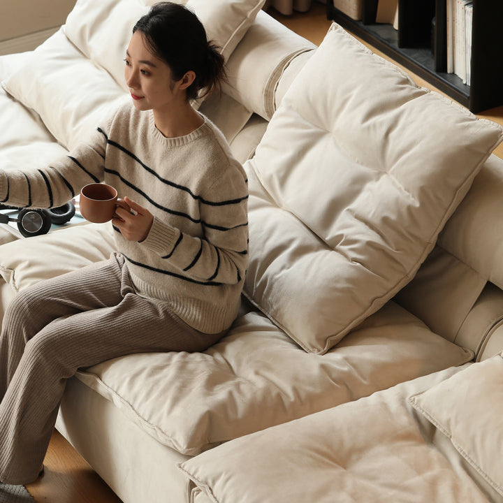 Contemporary suede fabric modular armless 1 seater sofa bloom detail 2.