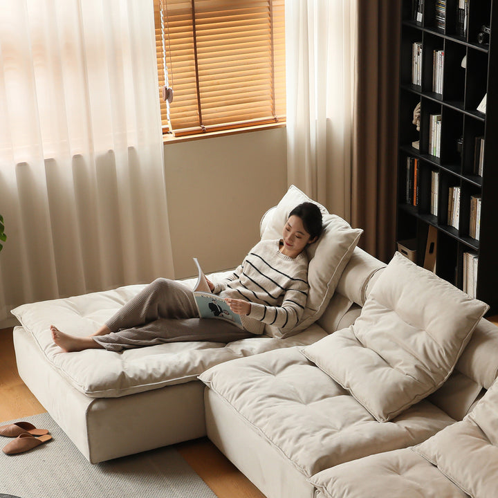 Contemporary suede fabric modular l shape sectional sofa 2+l bloom layered structure.