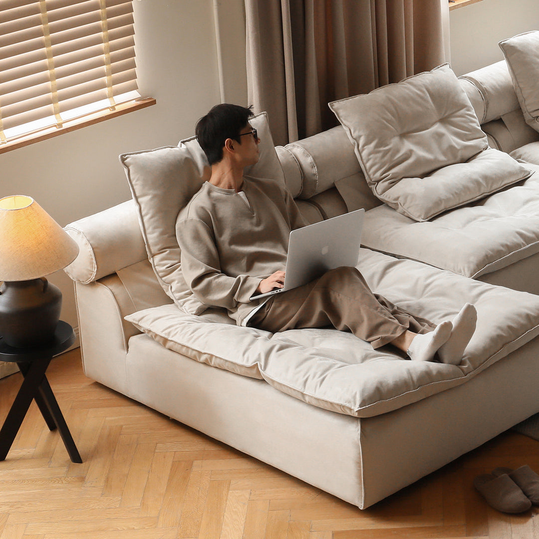 Contemporary suede fabric modular l shape sectional sofa 2+l bloom detail 2.