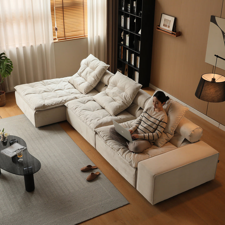 Contemporary suede fabric modular l shape sectional sofa 4+l bloom detail 8.