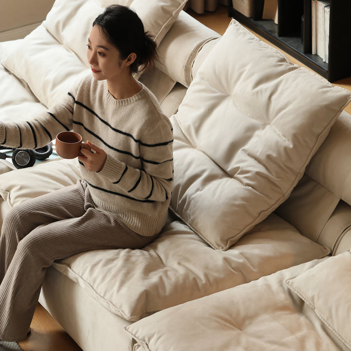 Contemporary suede fabric modular l shape sectional sofa 4+l bloom in still life.