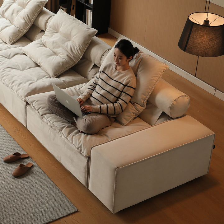 Contemporary suede fabric modular sectional 4 seater sofa bloom conceptual design.