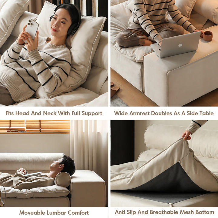 Contemporary suede fabric modular sofa armrest bloom layered structure.