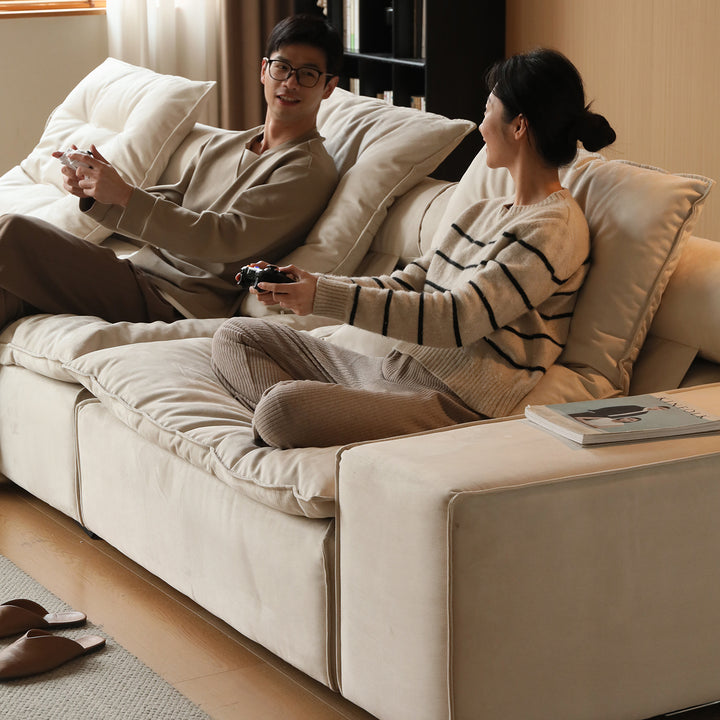 Contemporary suede fabric modular sofa armrest bloom situational feels.