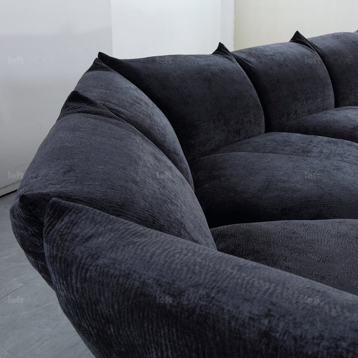 Contemporary velvet fabric l shape sectional sofa flower 3+l in panoramic view.