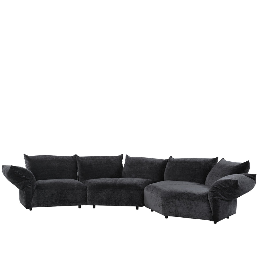 Contemporary velvet fabric l shape sectional sofa flower 3+l in white background.