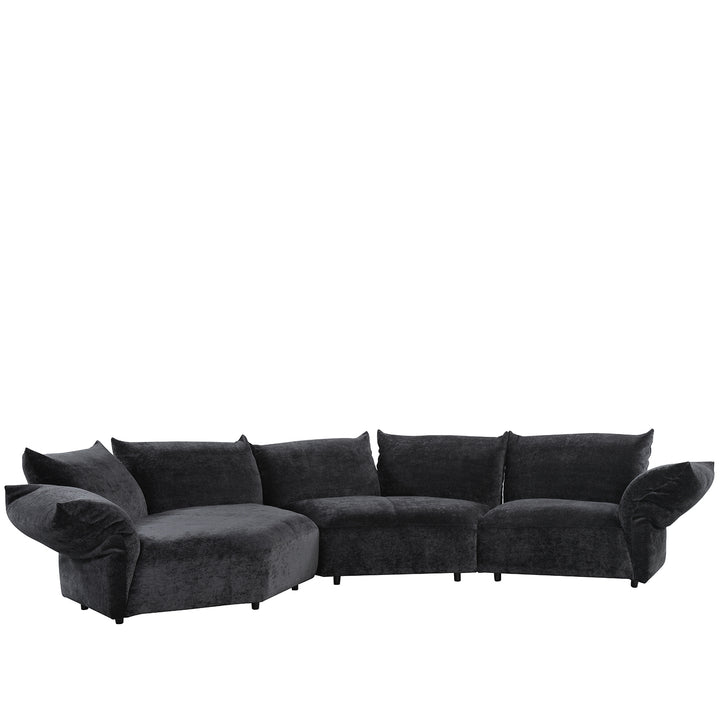 Contemporary velvet fabric l shape sectional sofa flower 3+l in white background.
