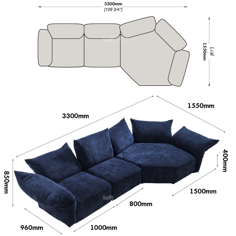 Bauhaus velvet fabric l shape sectional sofa flower 3+l size charts.