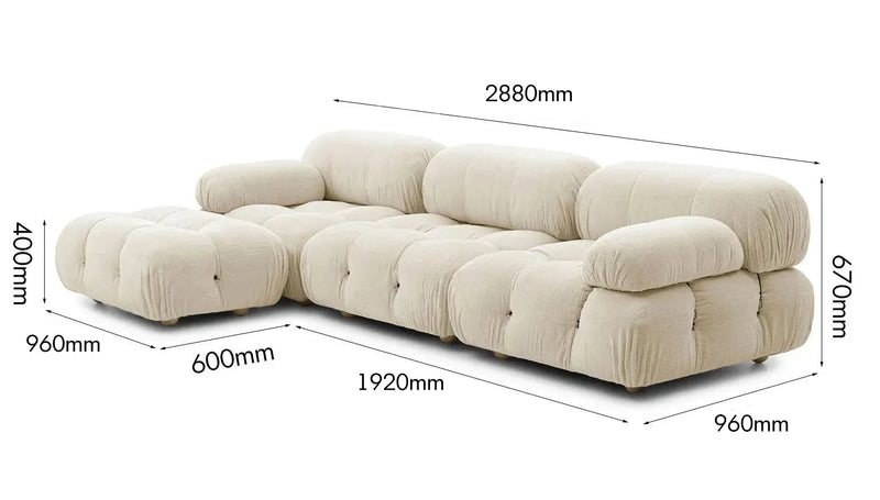 Bauhaus Fabric 3 Seater Sofa With Ottoman CAMALEONDA Size Chart