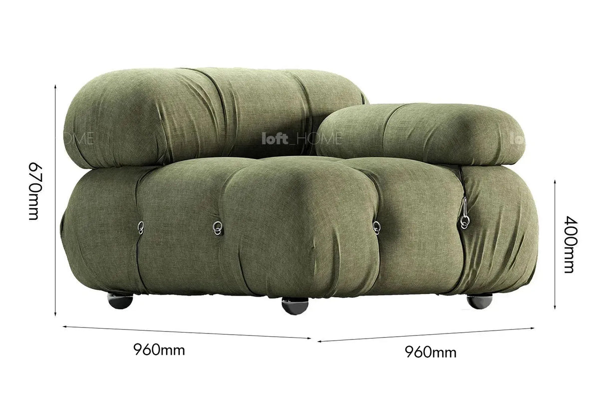Bauhaus Fabric 1 Seater Sofa With Armrest CAMALEONDA Size Chart