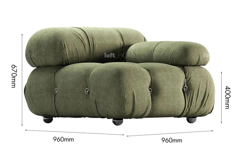Bauhaus Fabric 1 Seater Sofa With Armrest CAMALEONDA Size Chart