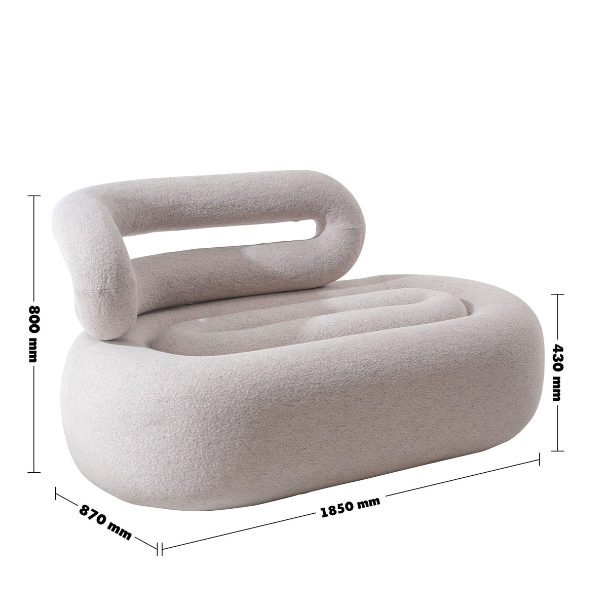 Cream Boucle 2 Seater Sofa MERINGUE Size Chart
