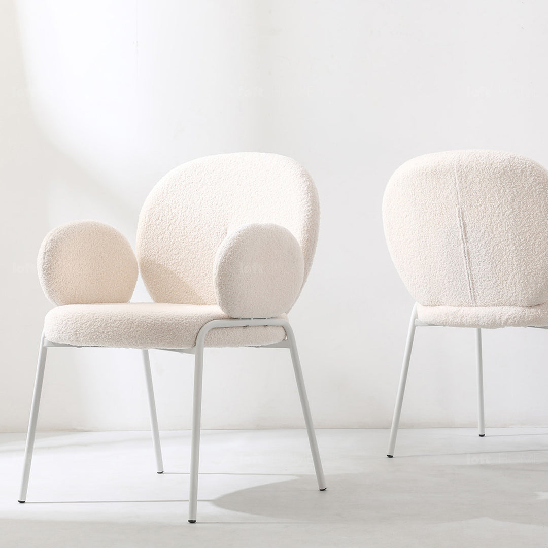 Cream boucle dining chair pavlova i with context.