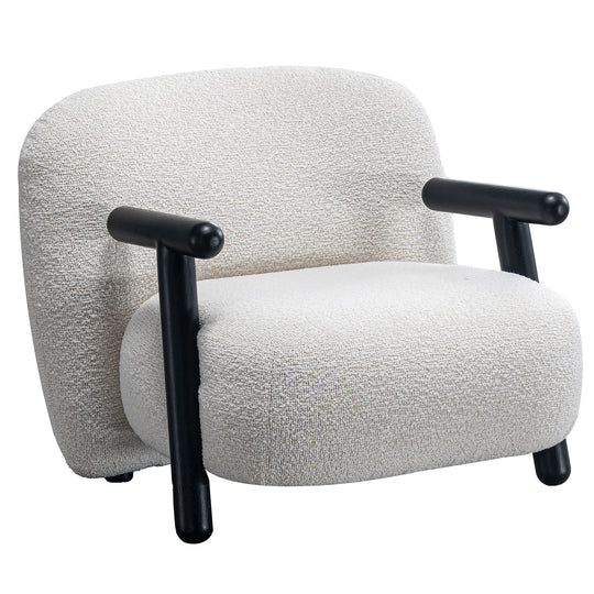 Cream boucle fabric 1 seater sofa with armrest malt in white background.