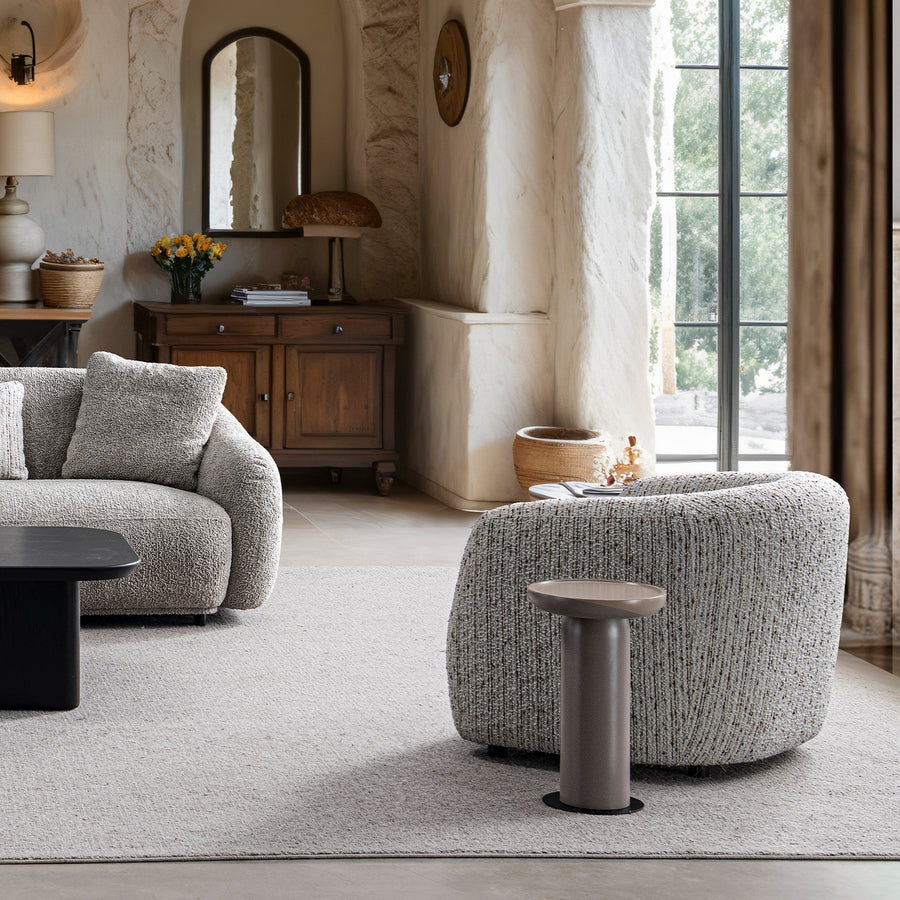 Cream boucle fabric 1 seater sofa tofu primary product view.