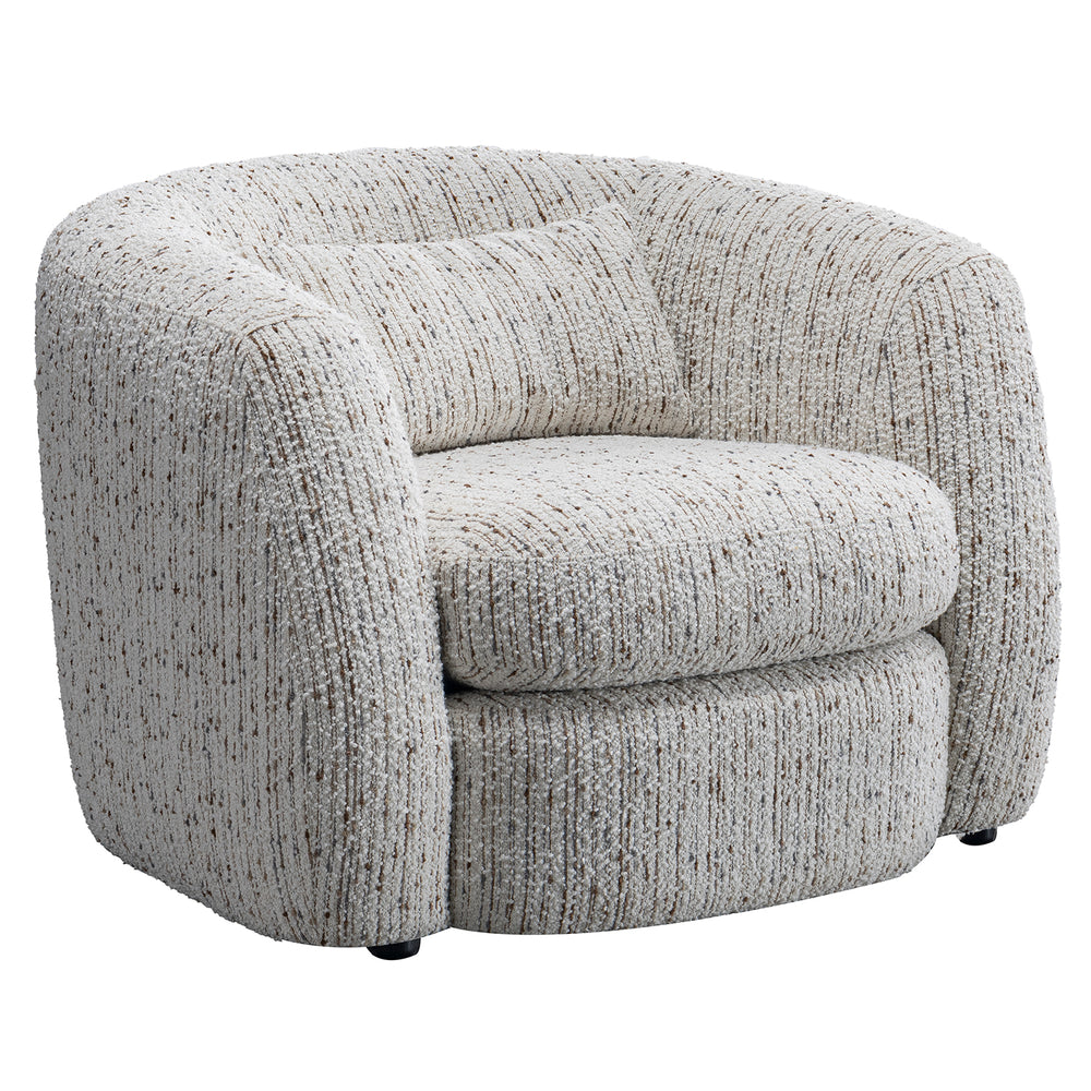 Cream boucle fabric 1 seater sofa tofu in white background.