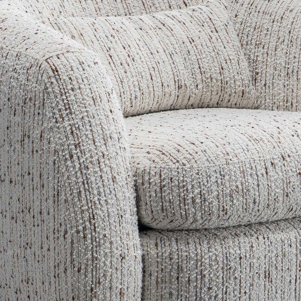 Cream boucle fabric 1 seater sofa tofu with context.