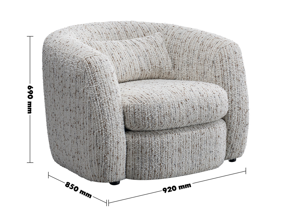 Cream Boucle Fabric 1 Seater Sofa TOFU Size Chart