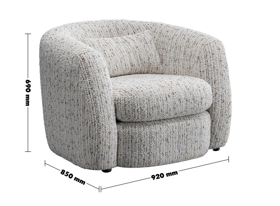 Cream Boucle Fabric 1 Seater Sofa TOFU Size Chart