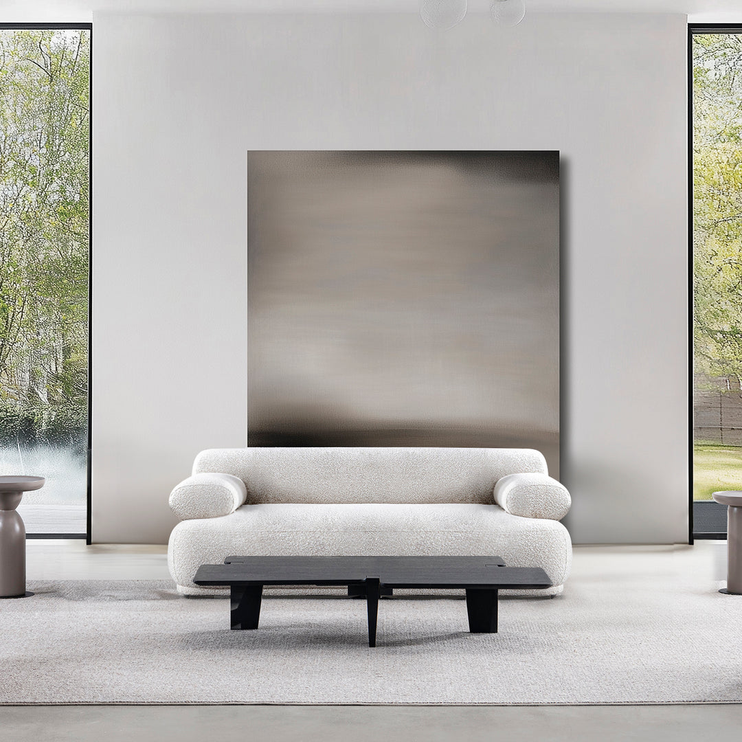 Cream boucle fabric 2 seater sofa mochi primary product view.