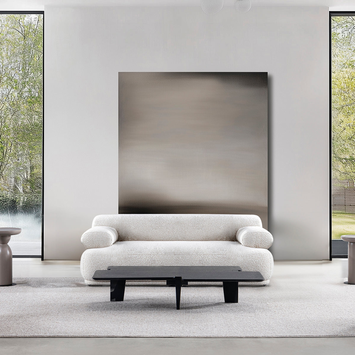 Cream boucle fabric 2 seater sofa mochi primary product view.