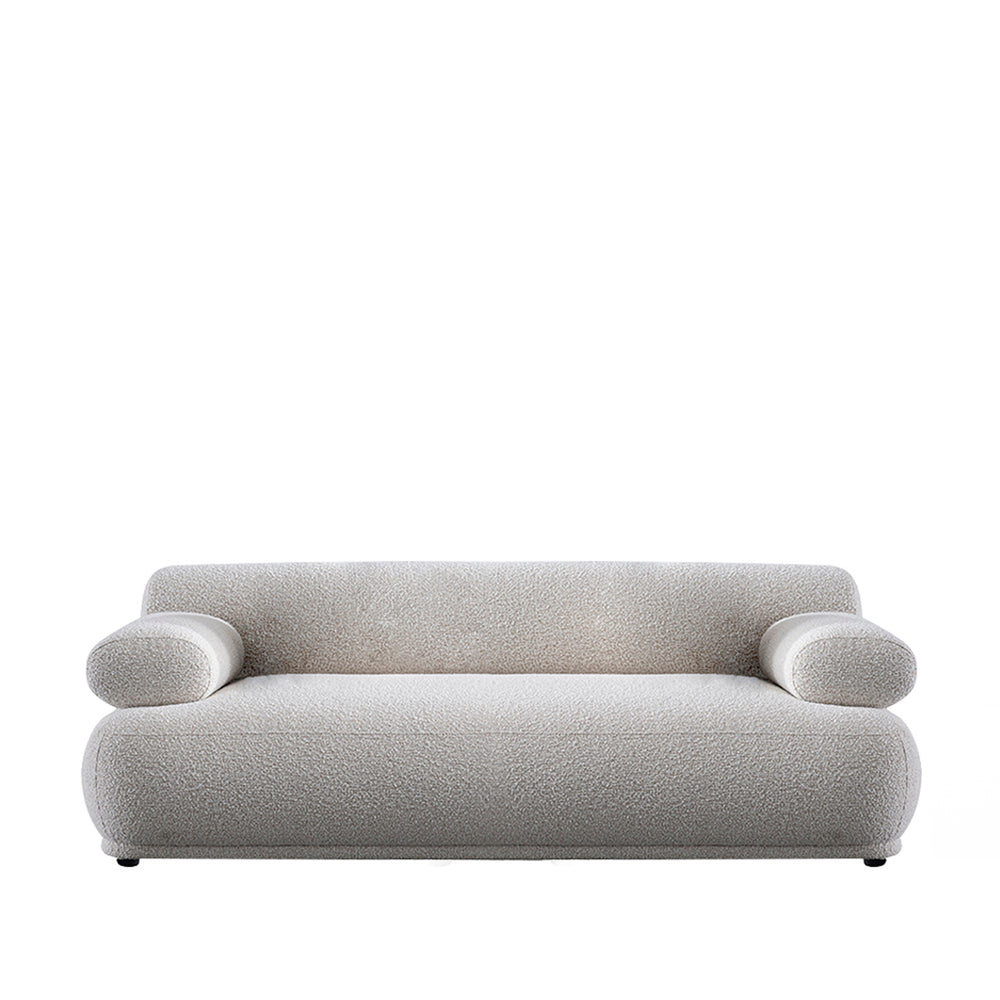 Cream boucle fabric 2 seater sofa mochi in white background.