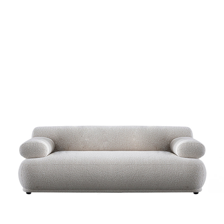 Cream boucle fabric 2 seater sofa mochi in white background.
