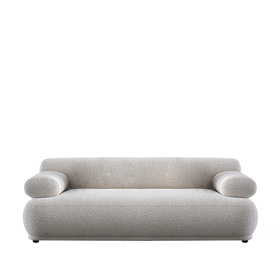 Cream boucle fabric 2 seater sofa mochi in white background.