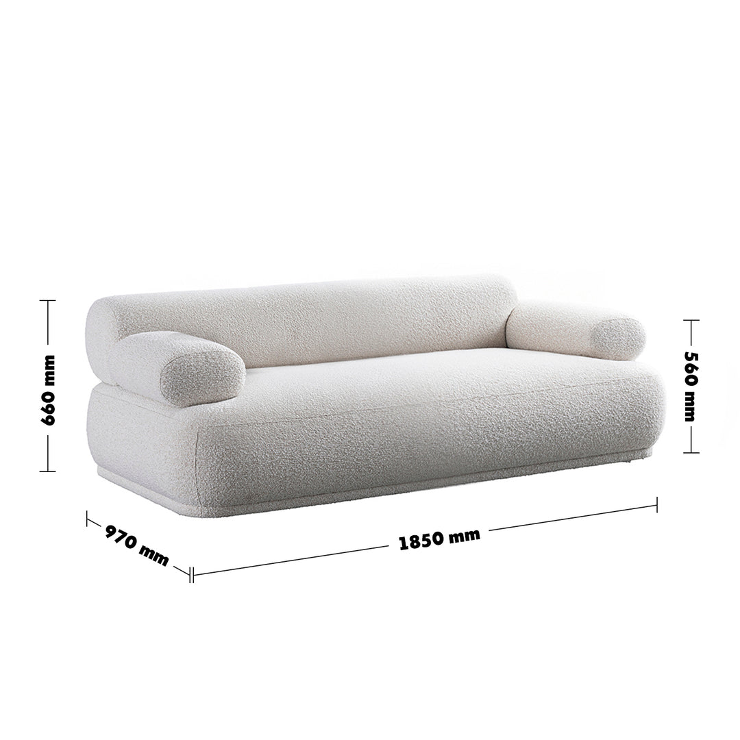 Cream boucle fabric 2 seater sofa mochi size charts.