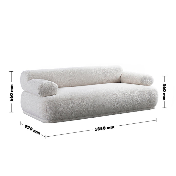Cream boucle fabric 2 seater sofa mochi size charts.