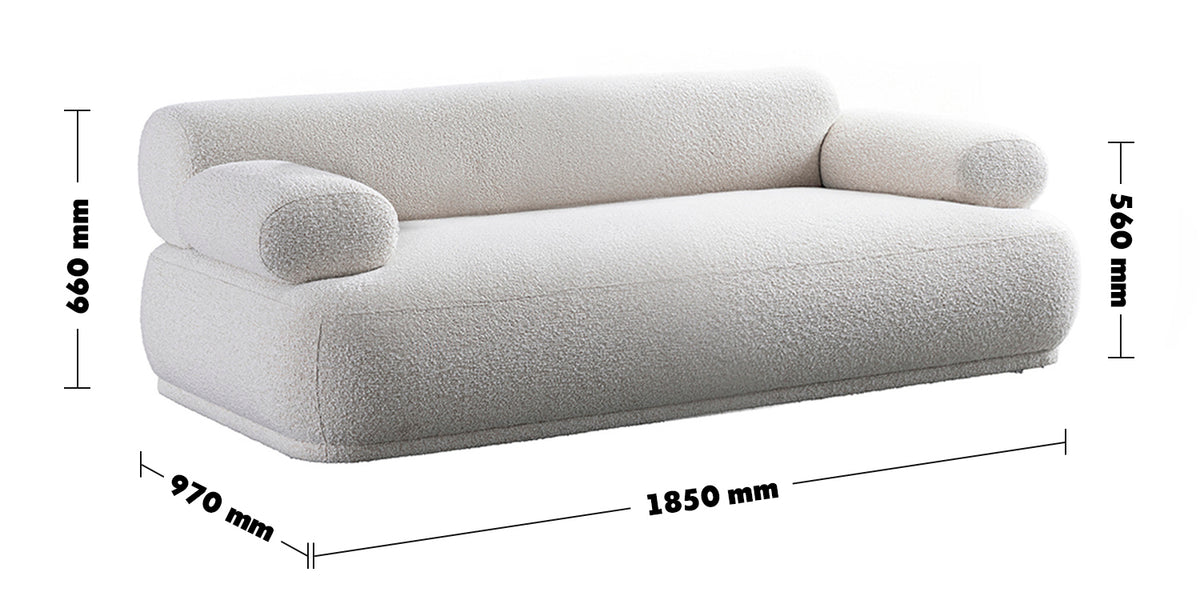 Cream Boucle Fabric 2 Seater Sofa MOCHI Size Chart