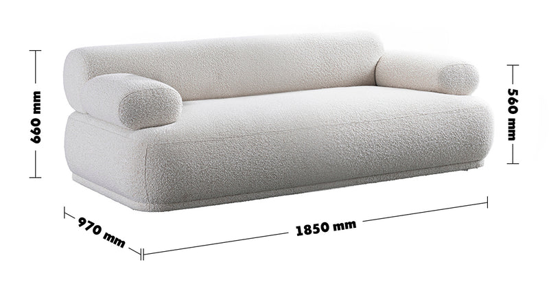 Cream Boucle Fabric 2 Seater Sofa MOCHI Size Chart