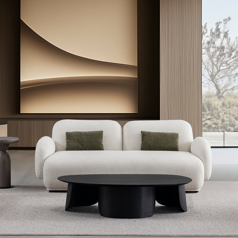 Cream boucle fabric 2 seater sofa pluum primary product view.