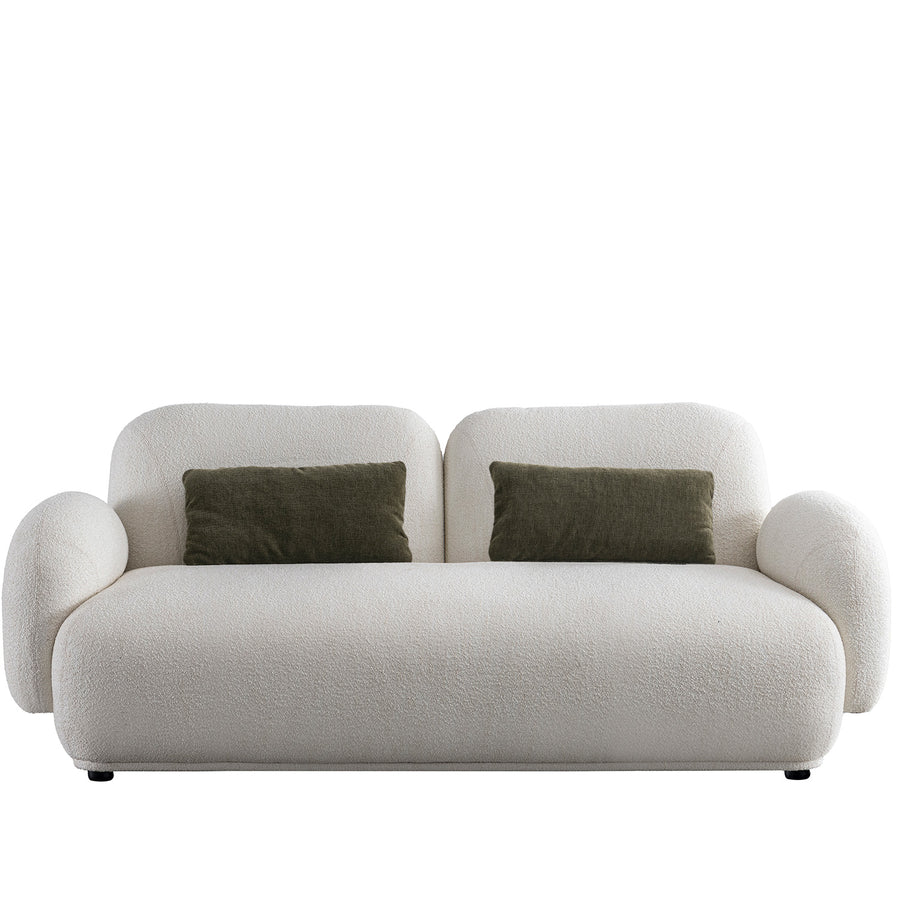 Cream boucle fabric 2 seater sofa pluum in white background.