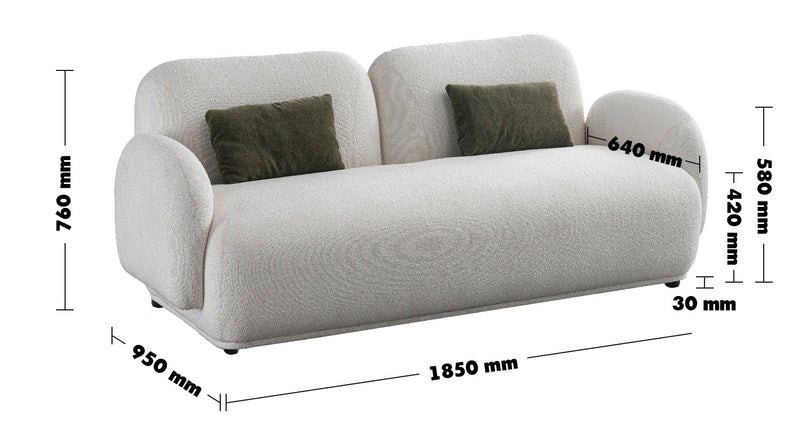 Cream Boucle Fabric 2 Seater Sofa PLUUM Size Chart