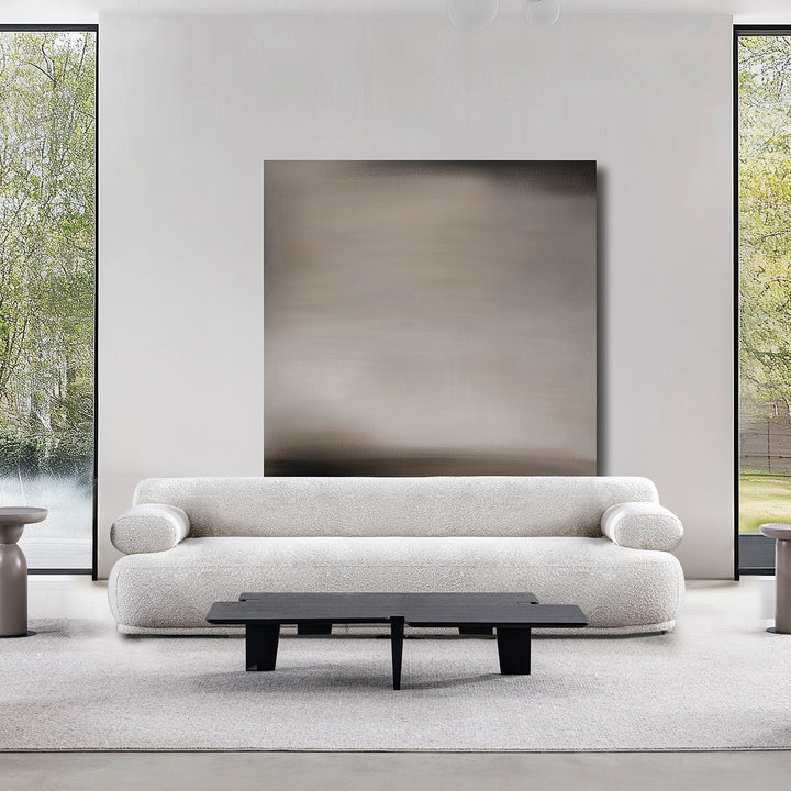 Cream boucle fabric 3 seater sofa mochi primary product view.