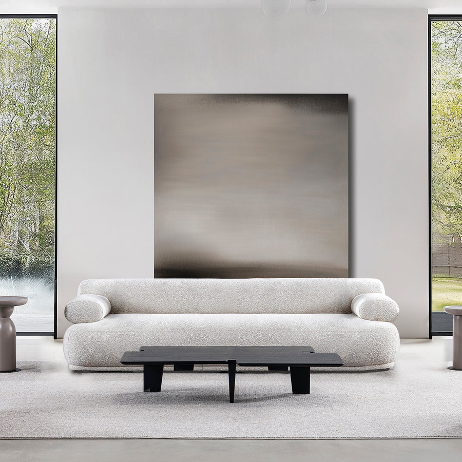Cream boucle fabric 3 seater sofa mochi primary product view.