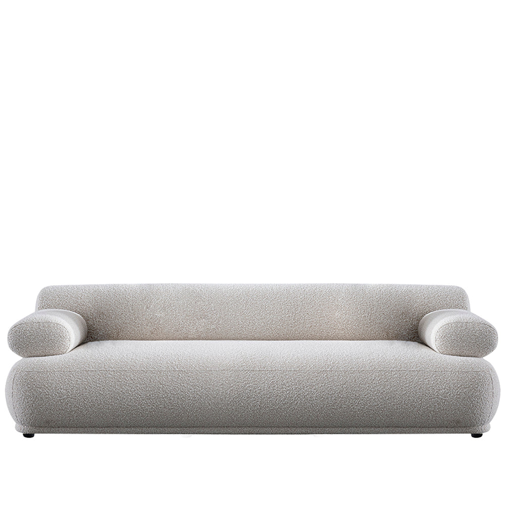 Cream boucle fabric 3 seater sofa mochi in white background.