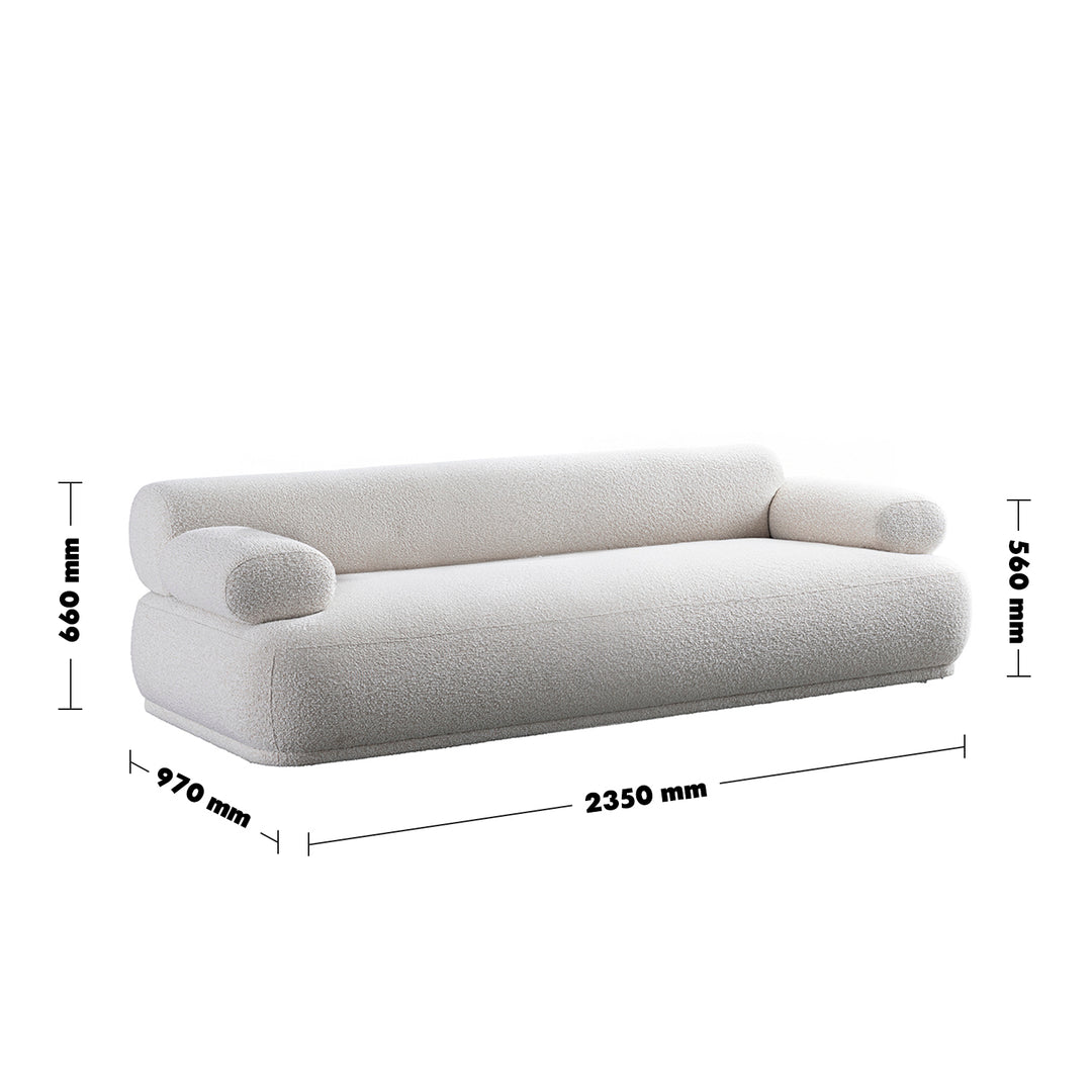 Cream boucle fabric 3 seater sofa mochi size charts.