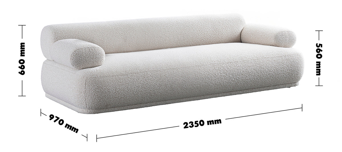 Cream Boucle Fabric 3 Seater Sofa MOCHI Size Chart